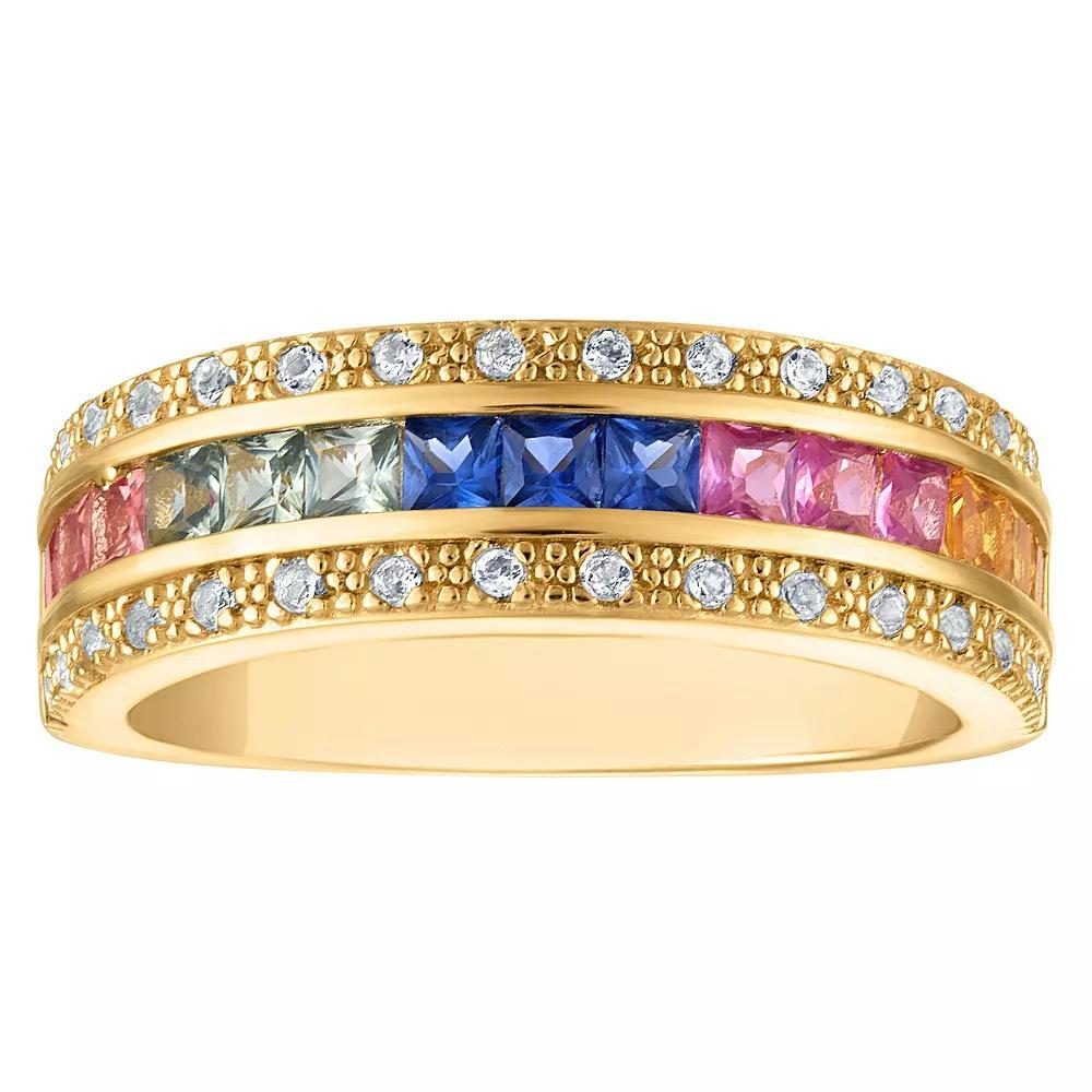 Designs by Gioelli 14k Gold Over Silver Multi-Color Lab-Created Sapphire Ring, Women's, Size: 8, Gold Tone Product Image