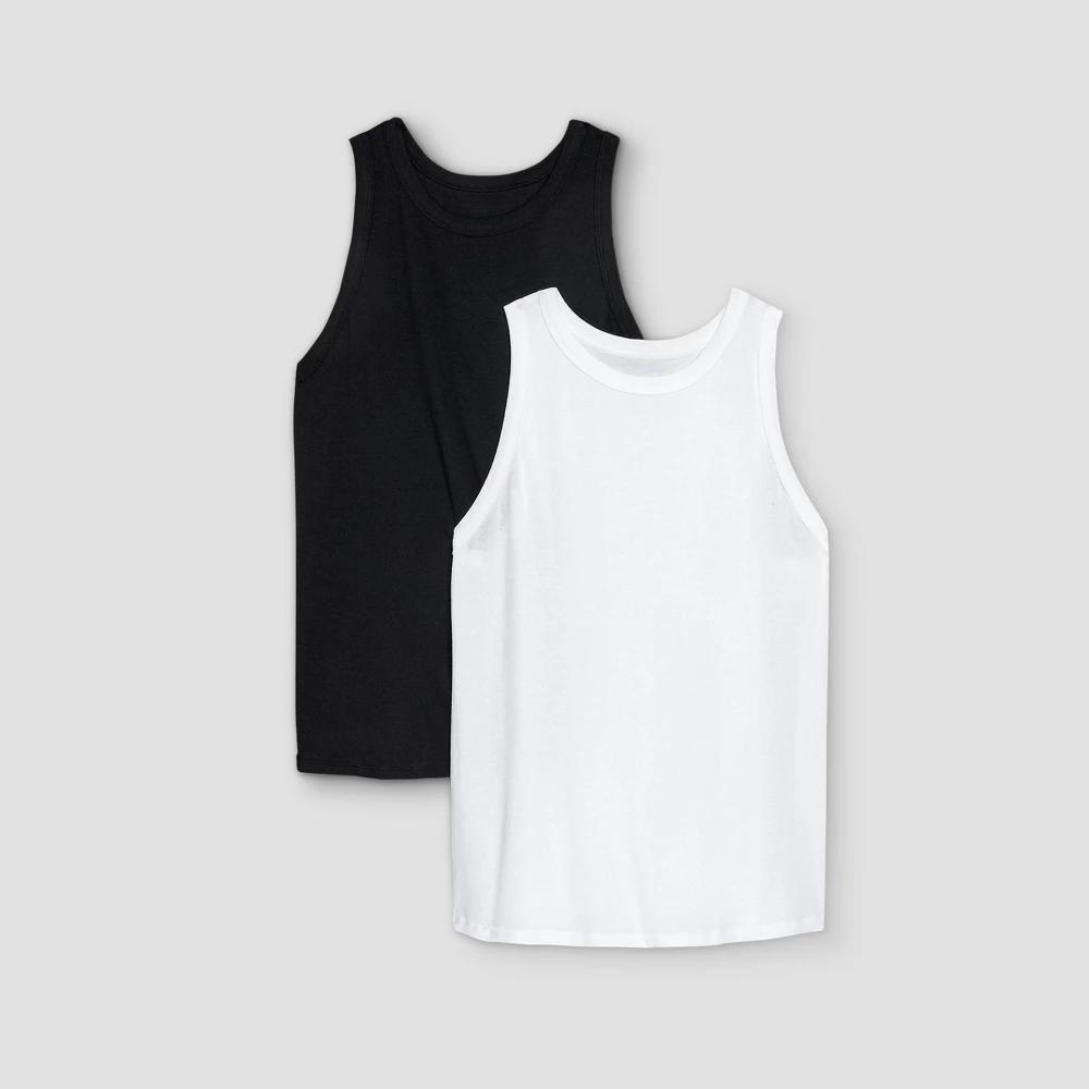 Women's Slim Fit Ribbed 2pk Bundle Tank Top - A New Day™ White/White 4X: Cotton Modal Blend, Sleeveless Pullover Product Image