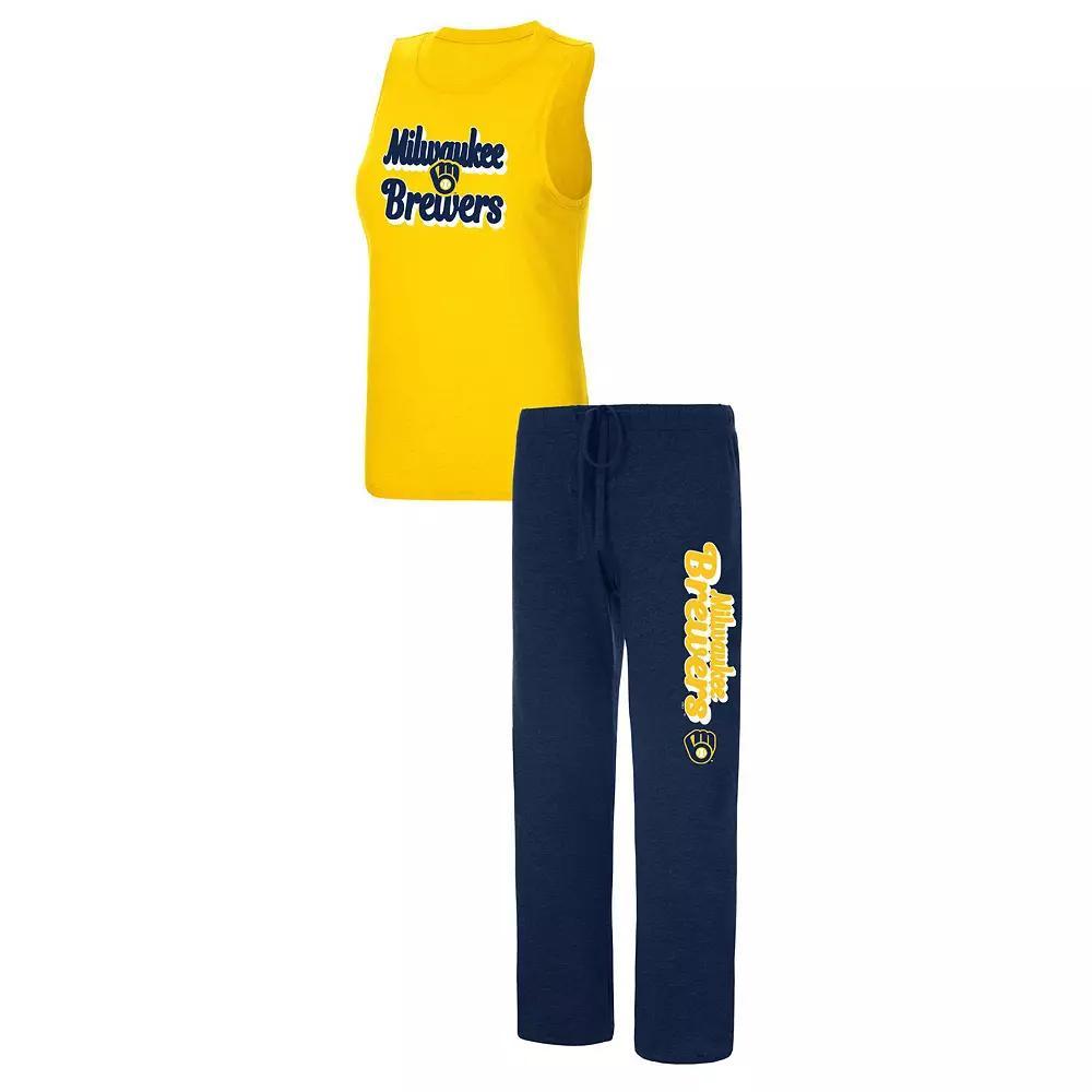 Women's Concepts Sport Navy/Gold Milwaukee Brewers Wordmark Meter Muscle Tank Top & Pants Sleep Set, Size: XL, Blue Product Image