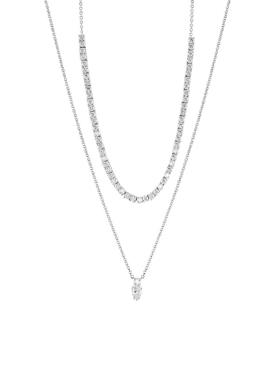 Womens Loveall 18K-White-Gold-Plated & Cubic Zirconia Double-Chain Necklace Product Image