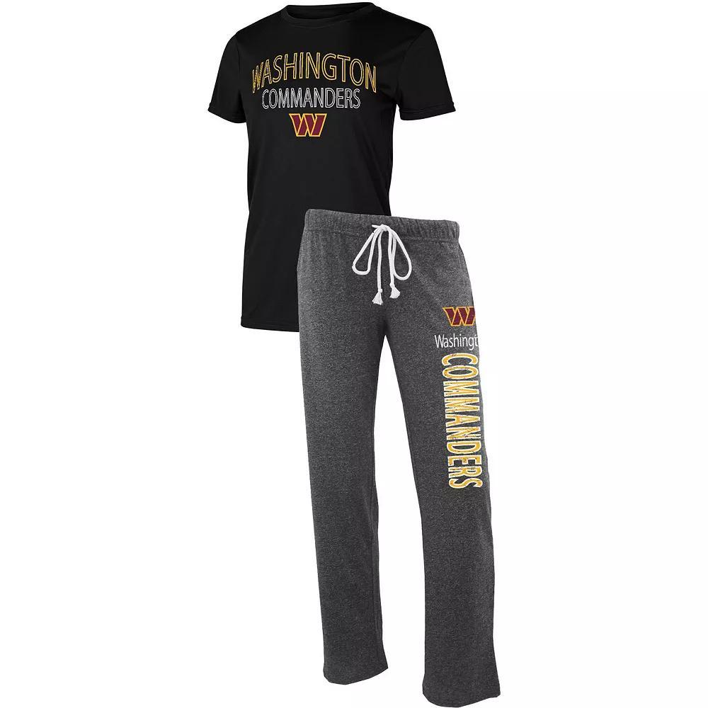 Women's Concepts Sport Black/Heathered Charcoal Washington Commanders Quest T-Shirt & Pants Sleep Set, Size: Large, Wft Charco Product Image