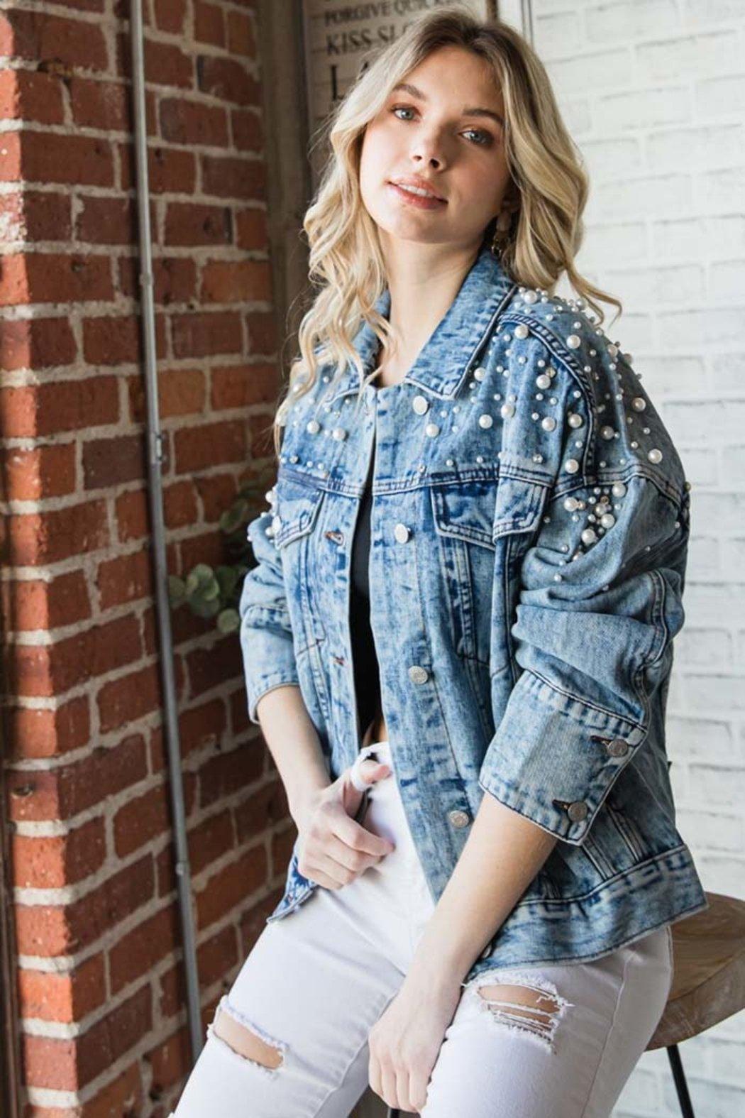 Pearl and Rhinestone Denim Jacket Product Image