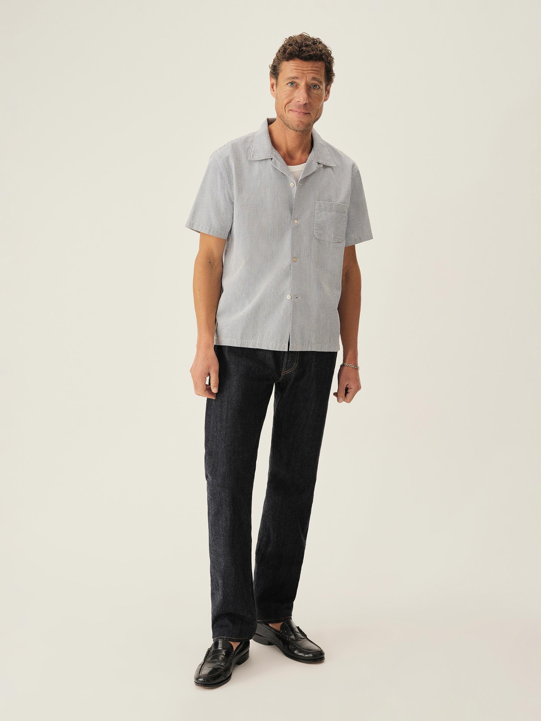 Blue/White Stripe Sodapop Seersucker Camp Shirt Product Image