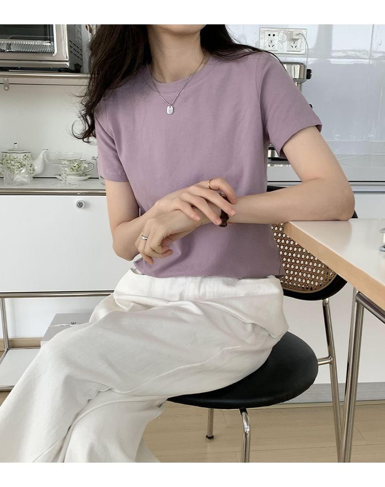 Short-Sleeve Crew Neck Plain T-Shirt Product Image