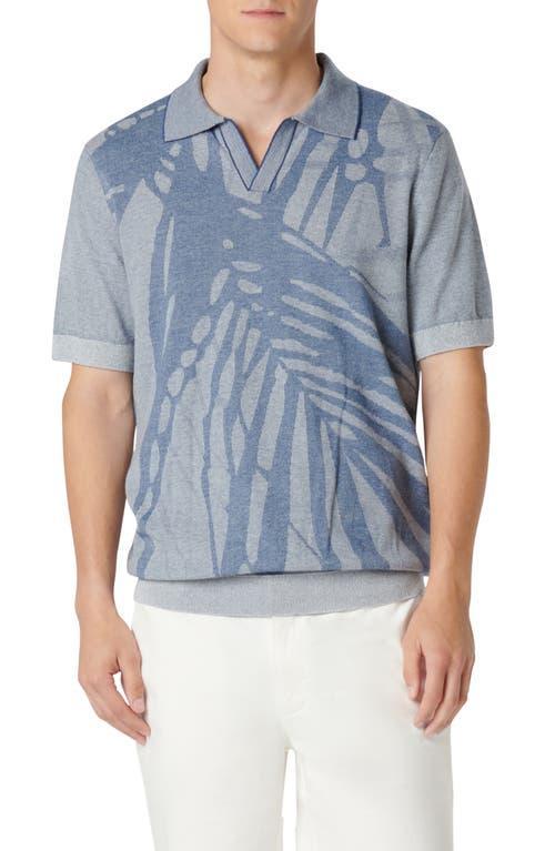 Mens Palm-Print Johnny Collar Short-Sleeve Polo Sweater Product Image