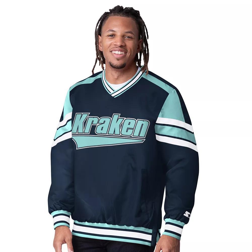 Men's Starter  Deep Sea Blue Seattle Kraken Reliver I V-Neck Pullover Sweatshirt, Size: Large, Krk Blue Product Image