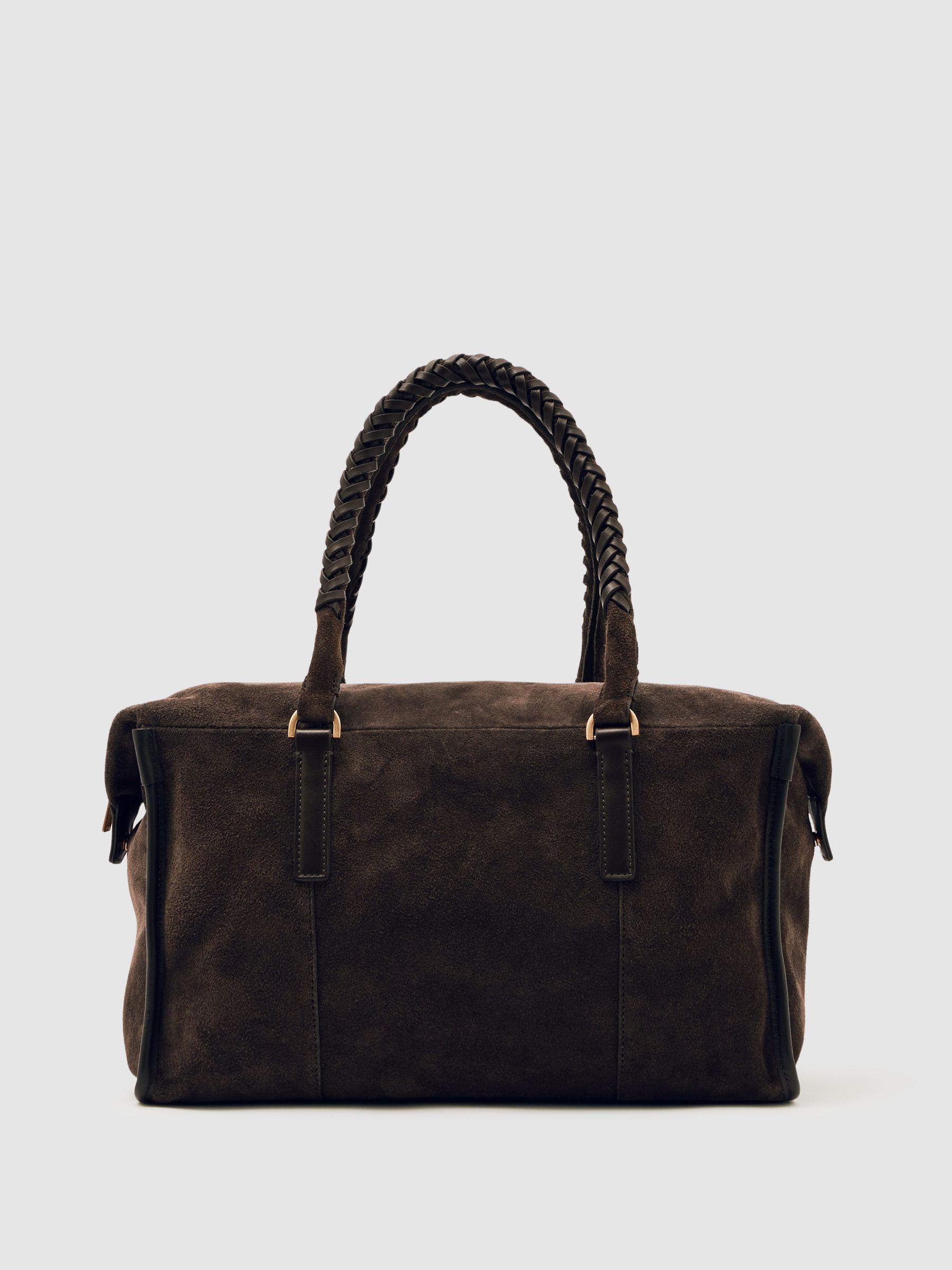 Suede Braided-Strap Bowling Bag in Chocolate Product Image