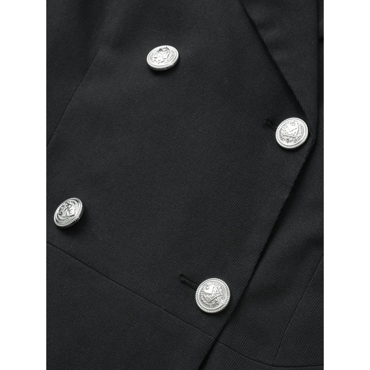 Plus Size Suit Collar Double Breasted Metal Detail Blazer Midnight Women Work Plain Non Sleeve Long Sleeve Suit Collar 10/M Slanted pocket At the Office Blazers BloomChic Product Image