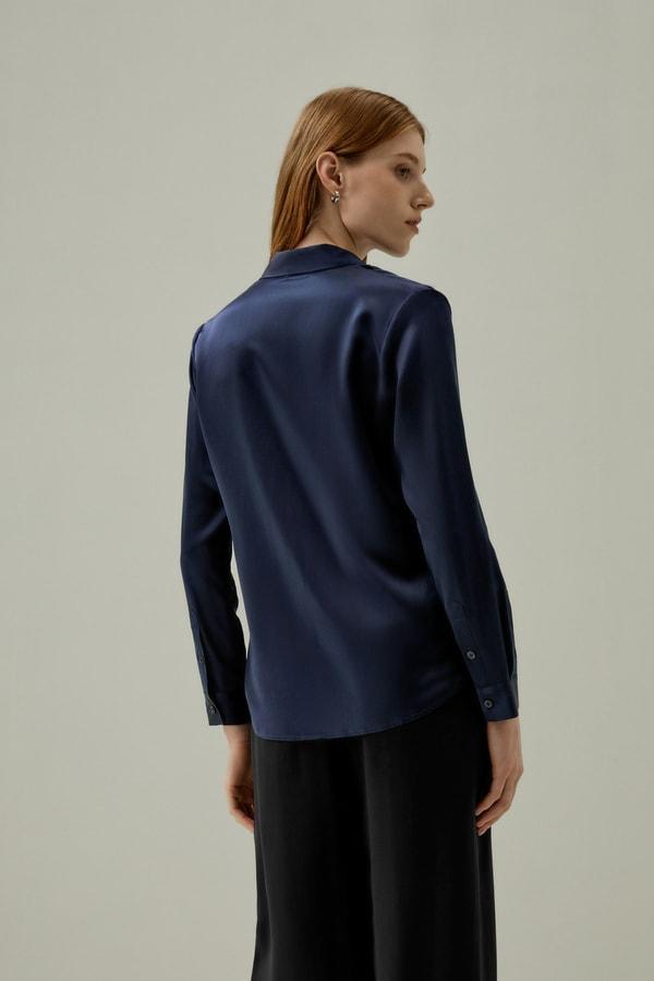 Basic Concealed Placket Silk Shirt Product Image