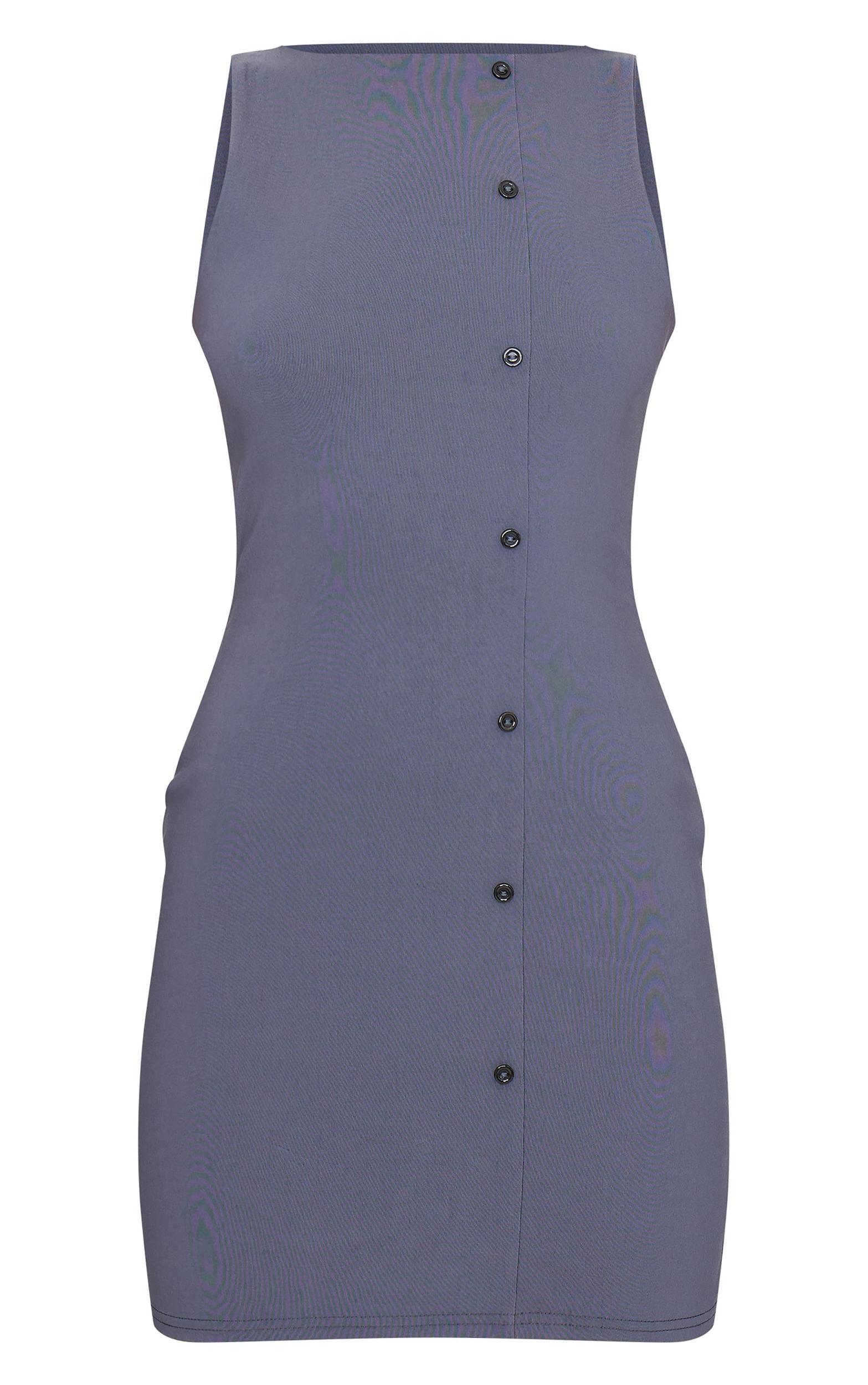  Charcoal Stretch Woven Button Down Shift Dress Product Image