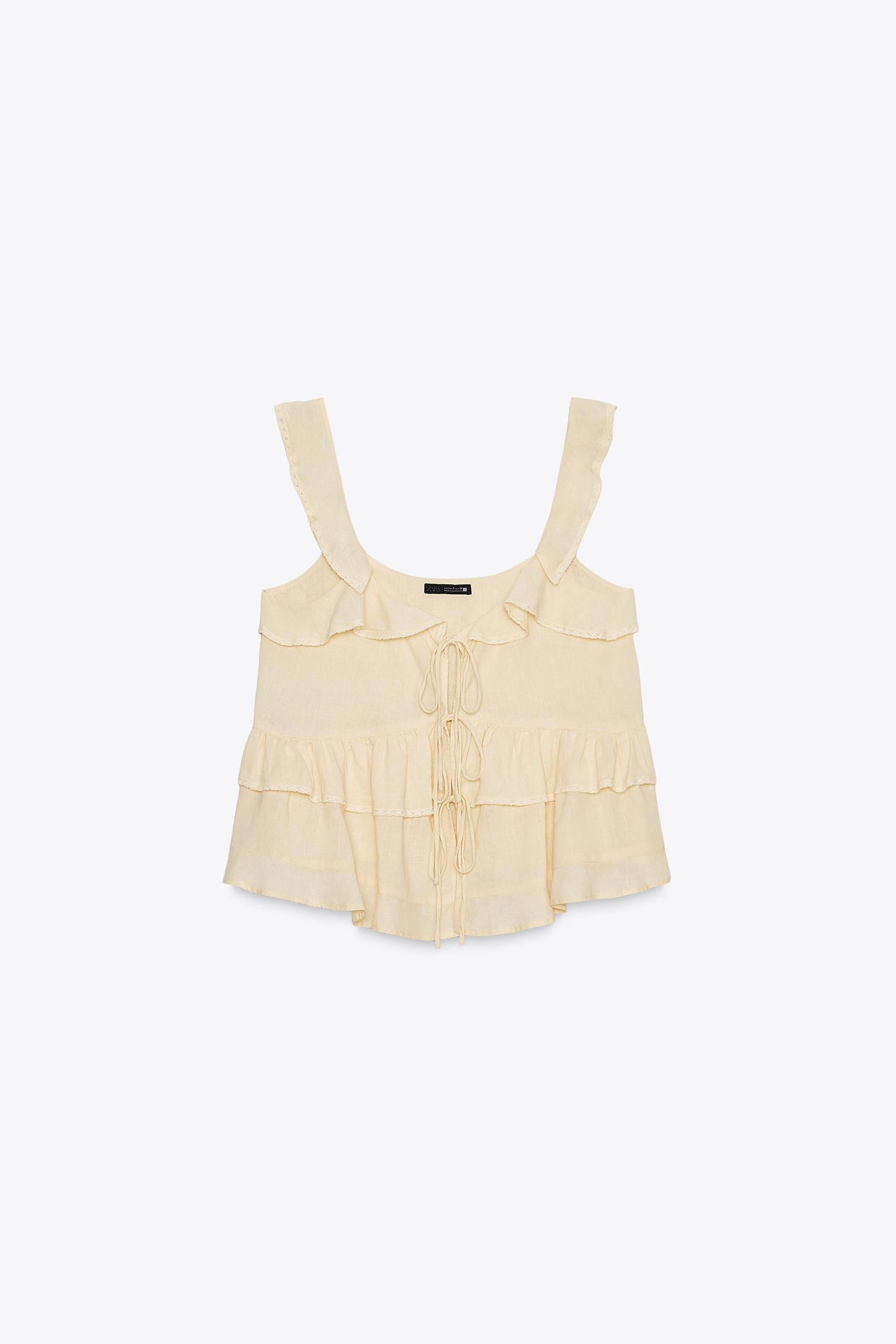 LINEN LACE TRIM RUFFLED TOP Product Image