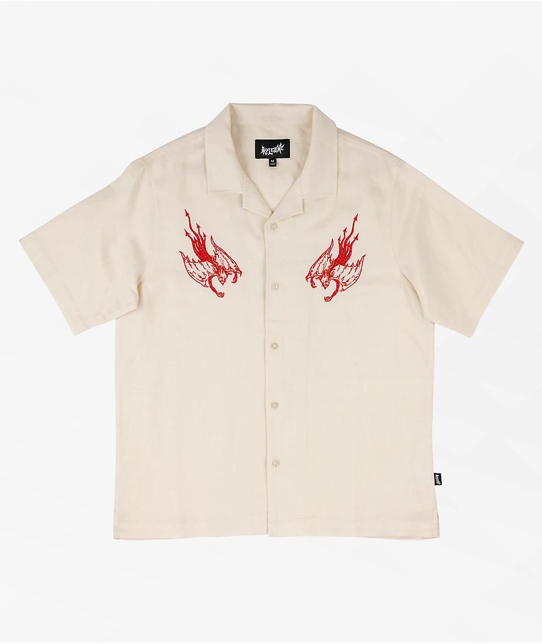 Welcome Hellion Bone Short Sleeve Button Up Shirt Product Image