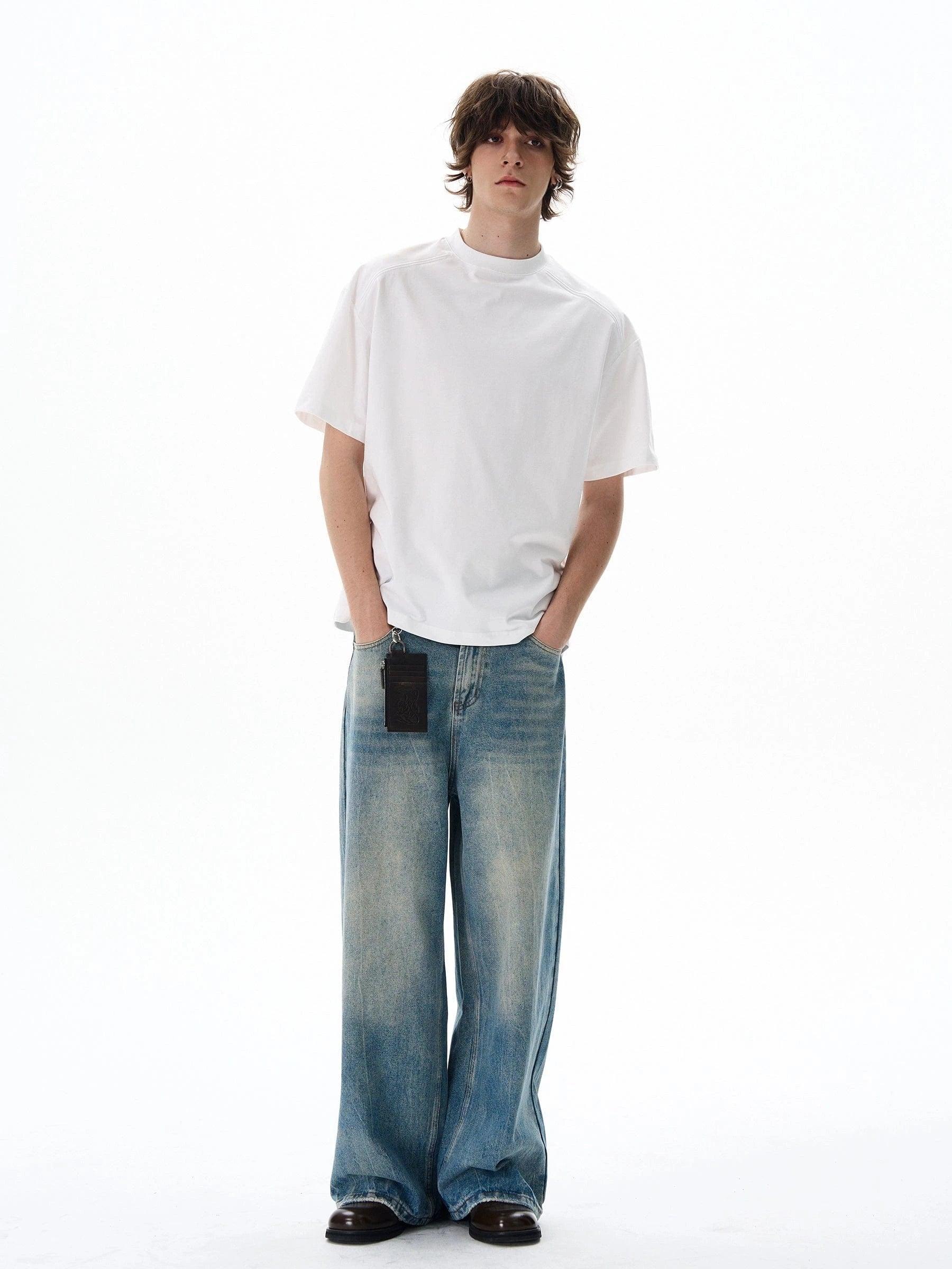 RT No. 19582 WASHED BLUE DENIM STRAIGHT JEANS Product Image