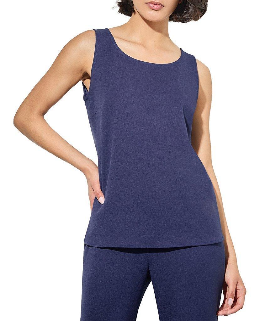 Ming Wang Stretch Deco Crepe Scoop Neck Sleeveless Side Slit Top Product Image