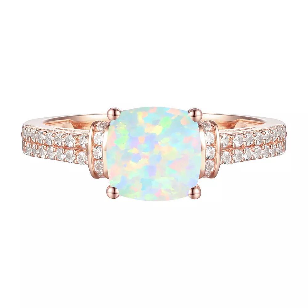 14k Rose Gold Over Silver Lab-Created Opal & Lab-Created White Sapphire Ring, Women's, Size: 7 Product Image