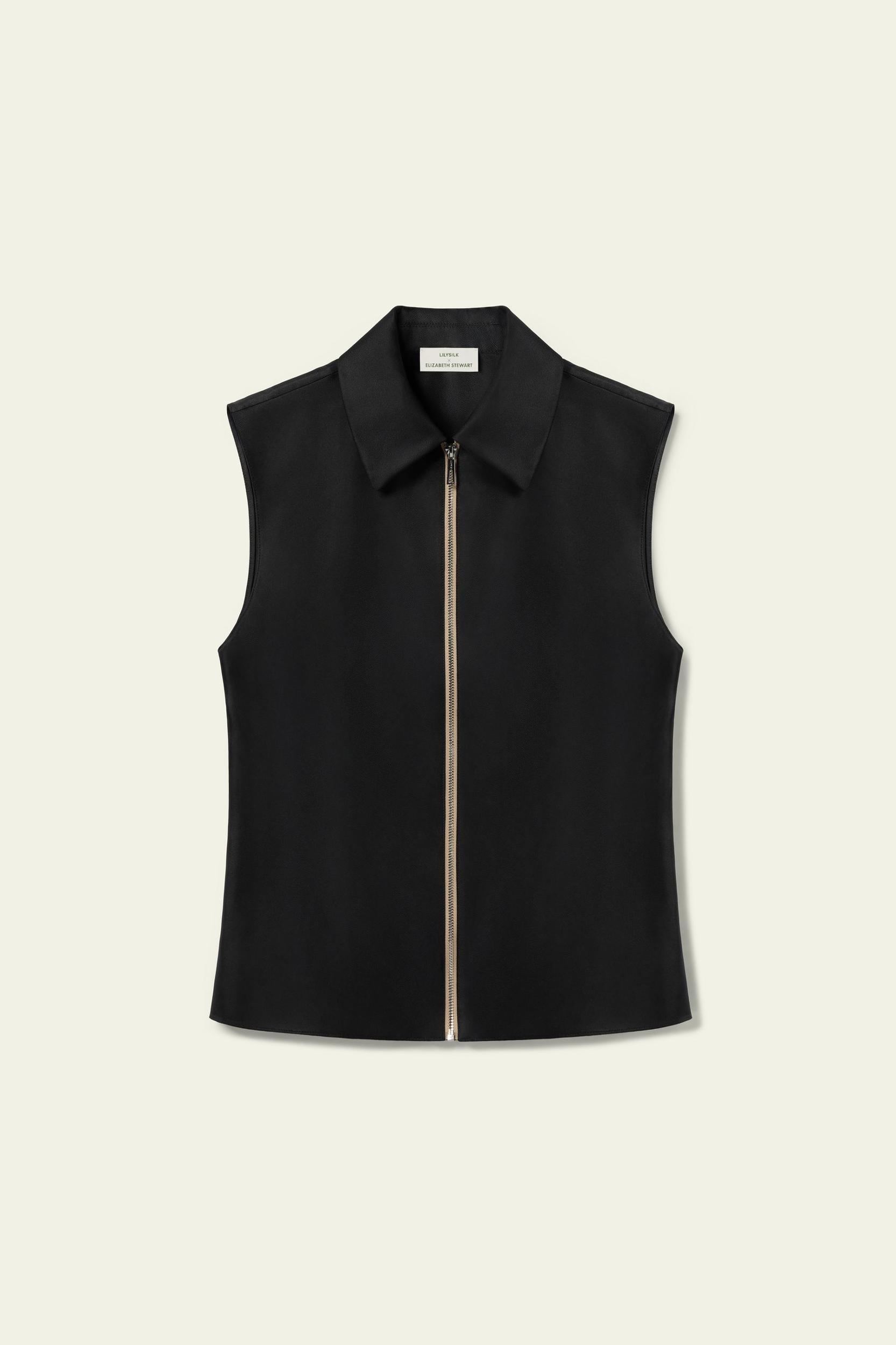 Sleeveless Full Zip Silk Vest Product Image