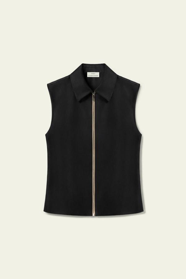 Sleeveless Full Zip Silk Vest Product Image