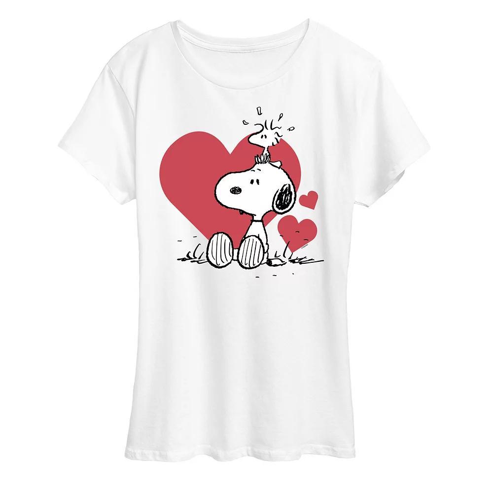 Women's Peanuts Snoopy & Woodstock Hearts Graphic Tee, Size: Medium, White Product Image
