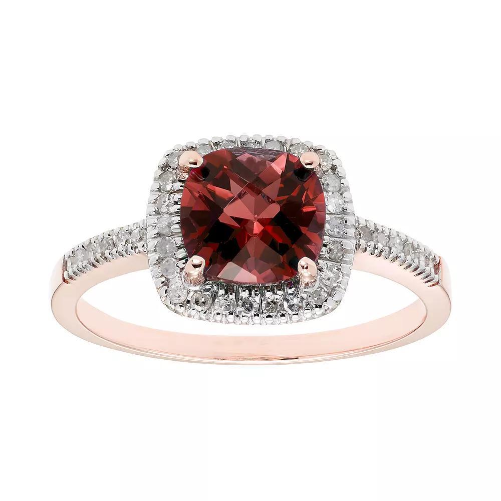 Garnet 10K Gold & 1/5 Carat T.W. Diamond Frame Ring, Womens Pink Product Image