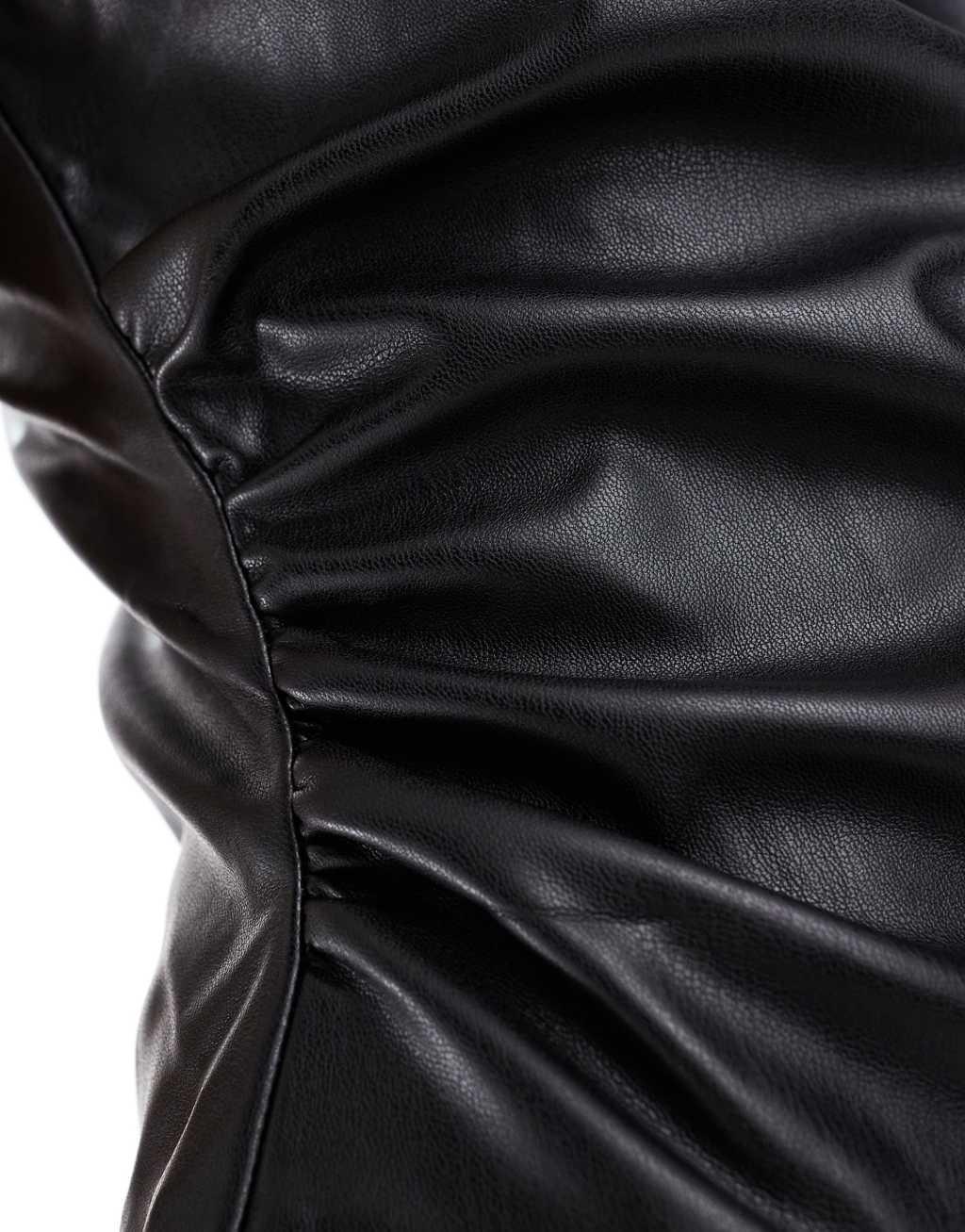 Stradivarius faux leather high neck top in black Product Image