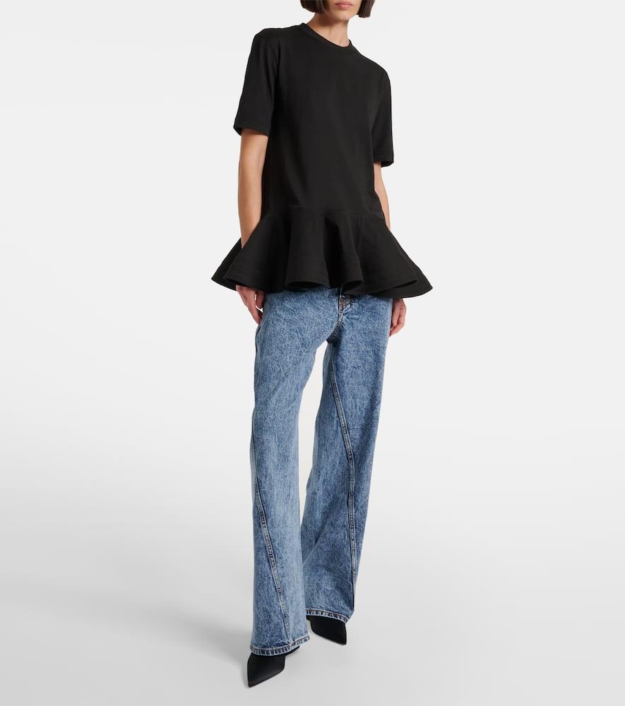ALAÏA Peplum Cotton Jersey T-shirt In Schwarz Product Image