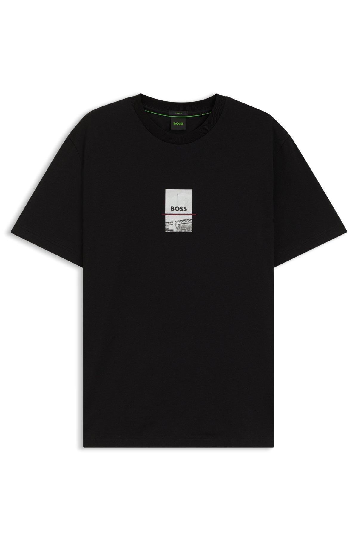 BOSS - Relaxed-fit T-shirt in stretch cotton with photo print - Black Product Image