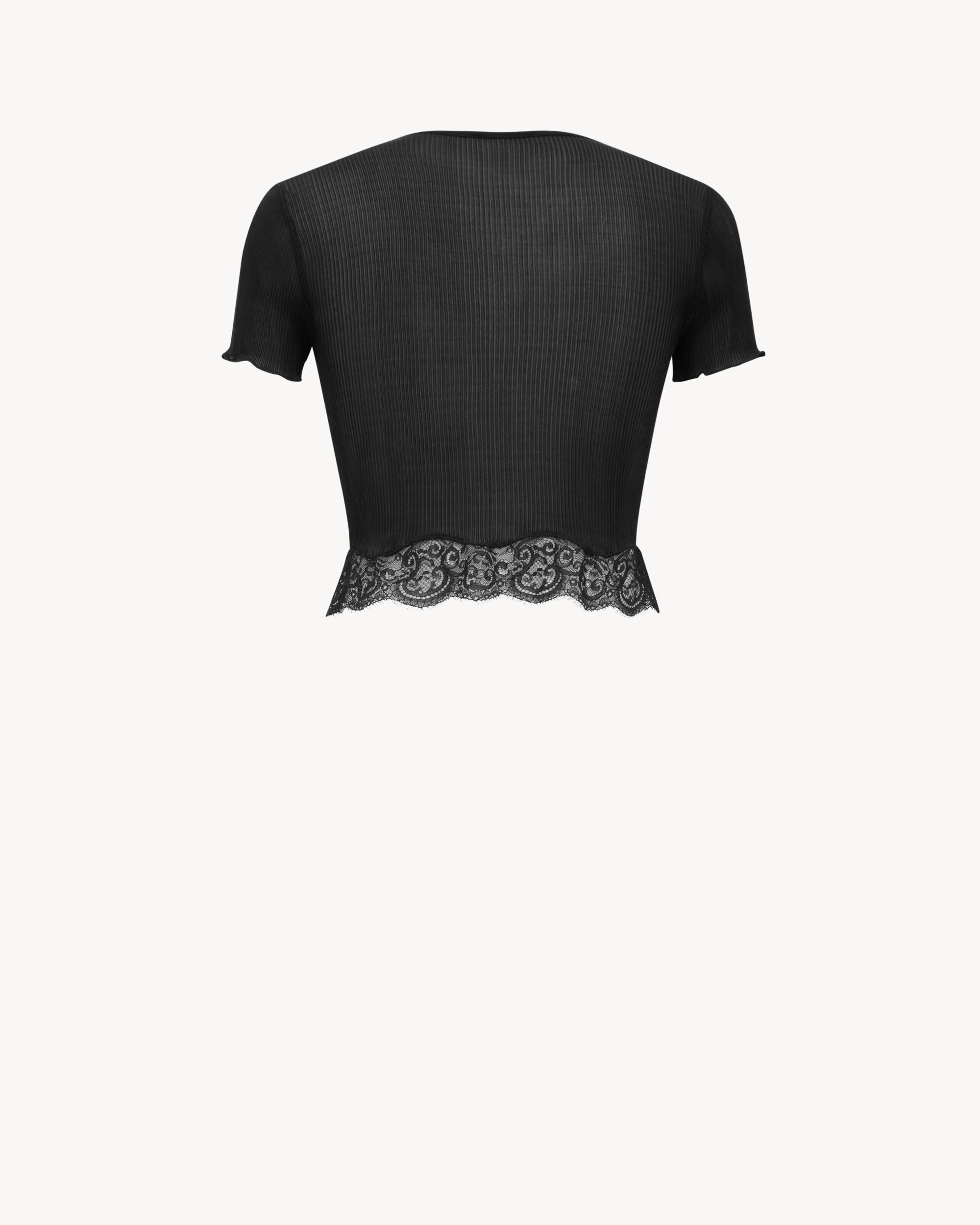 laced T-shirt in ribbed silk Product Image