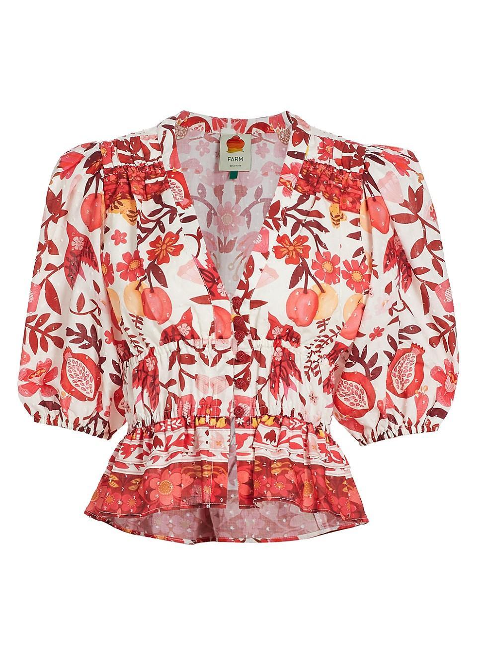 Off-White Romantic Orchard Crop Blouse, ROMANTIC ORCHARD OFF-WHITE / XL Product Image