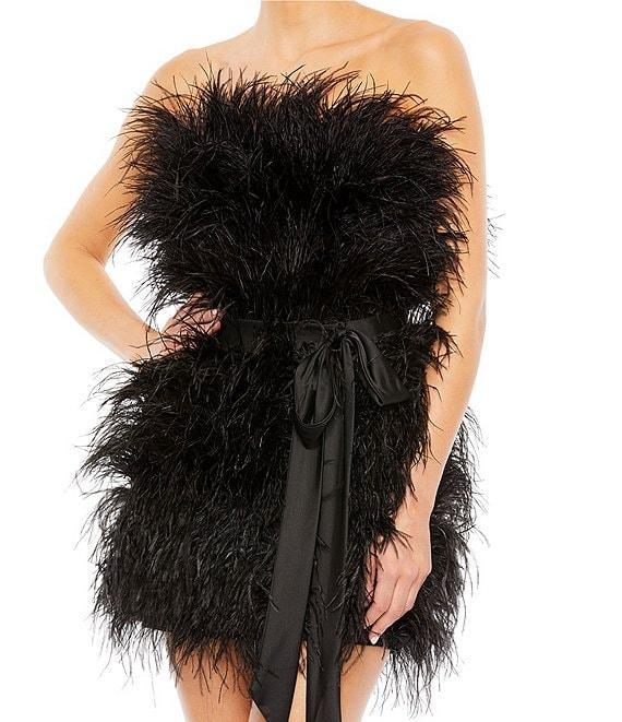 Mac Duggal Strapless Belted Feather Mini Dress Product Image