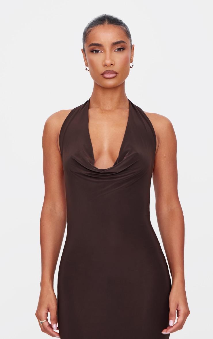 Chocolate Soft Touch Cowl Neck Twist Back Detail Maxi Dress Product Image