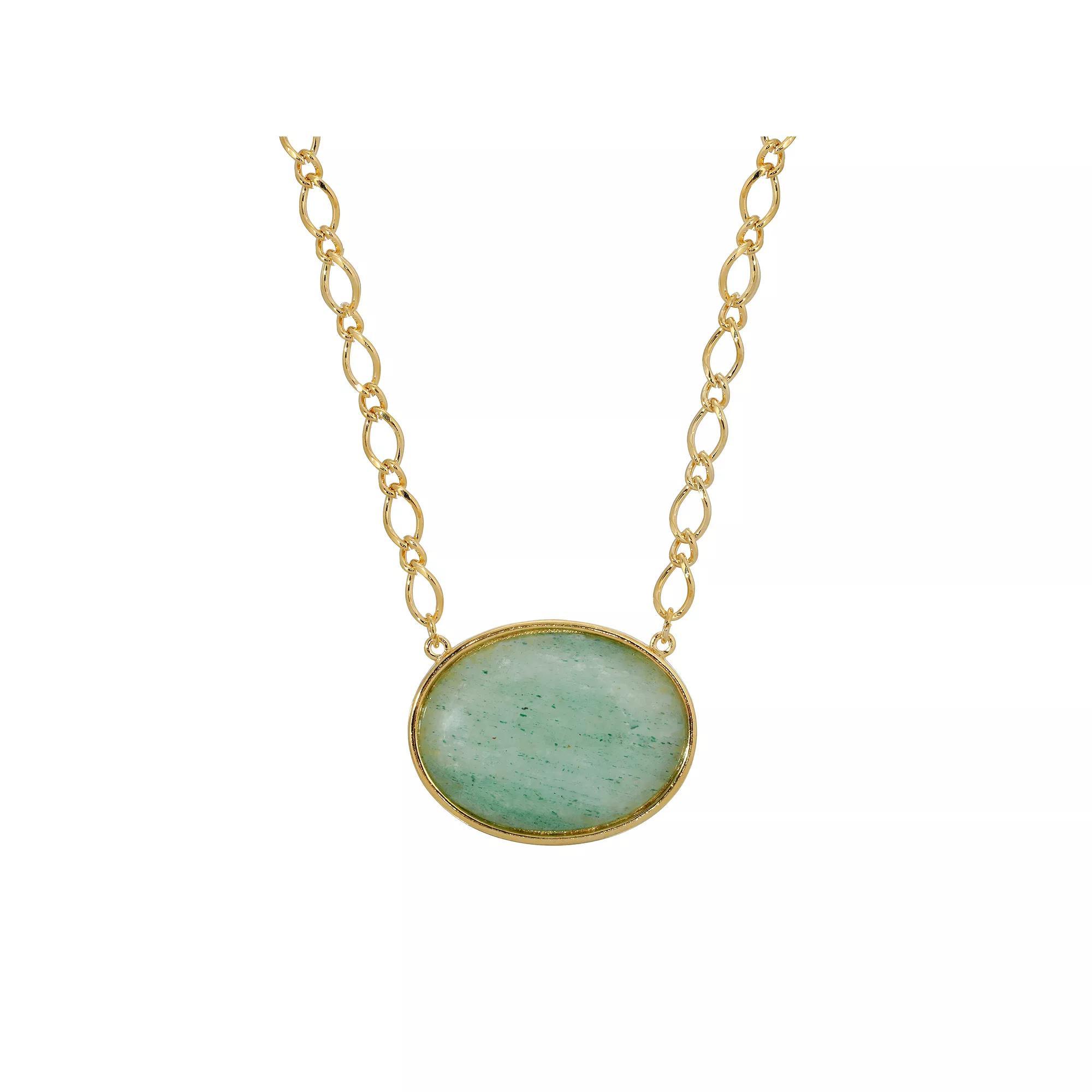 1928 Gold Tone Oval Stone Pendant Necklace, Womens Green Product Image