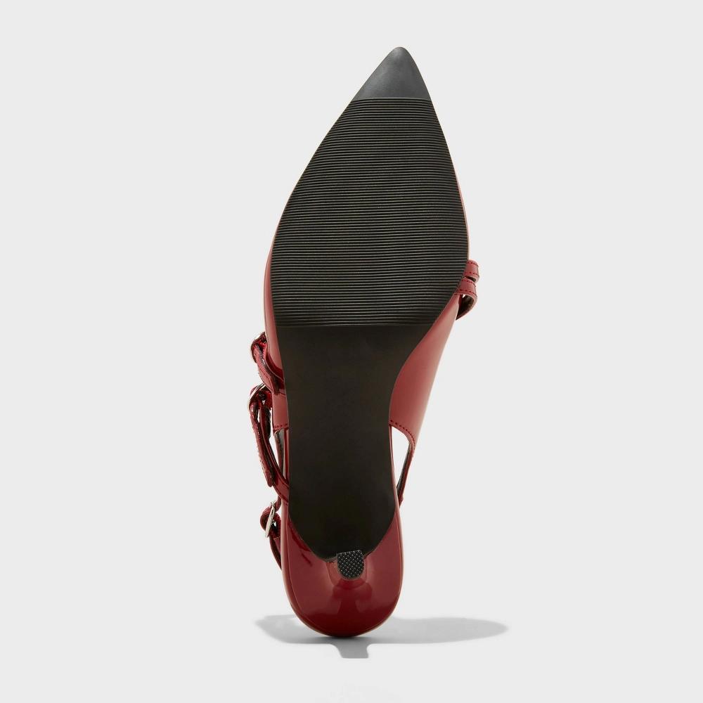 Womens Sasha Wide Width Buckle Slingback Kitten Heels with Memory Foam Insole - Wild Fable Red 6W: Stiletto Heel, Pointed Toe Product Image