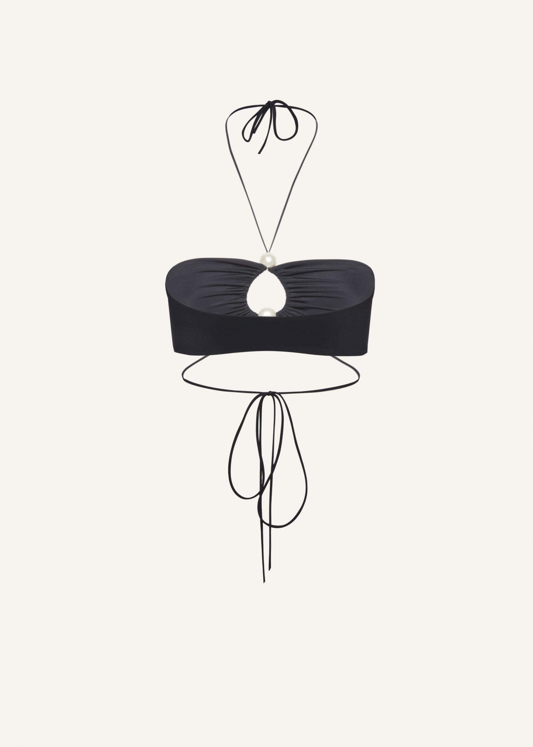 Halterneck pearl bandeau top in black Product Image