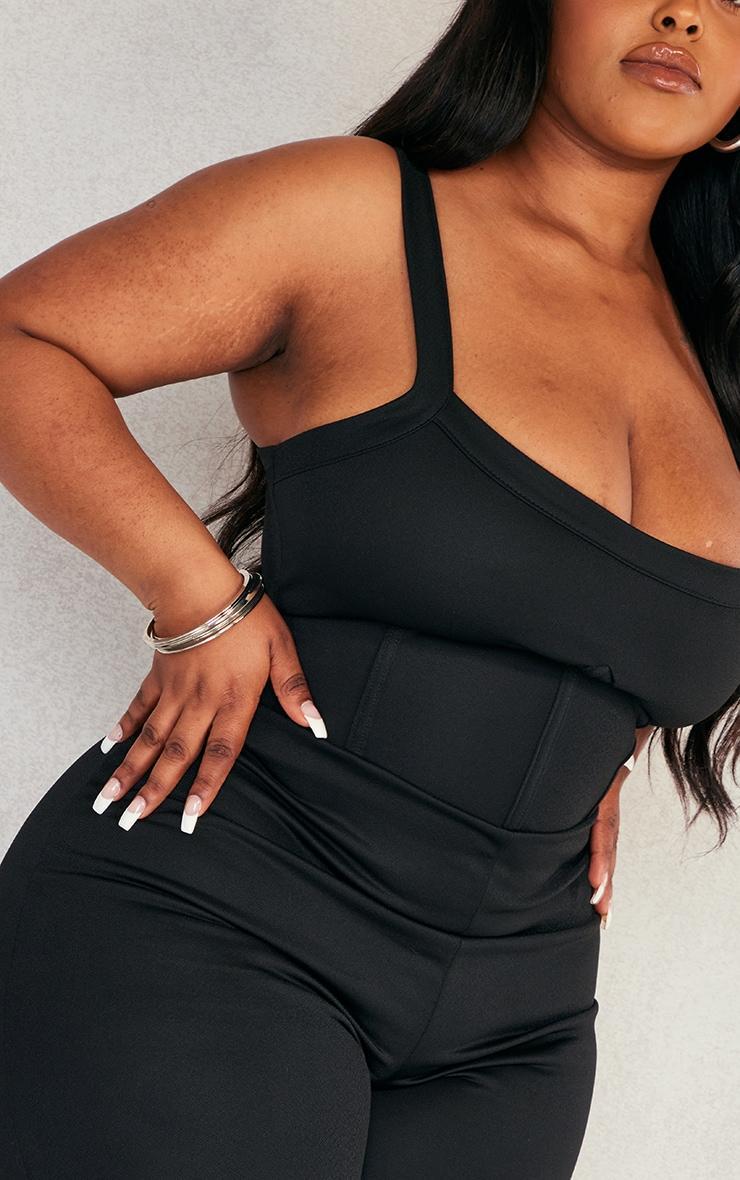 Plus Black Crepe Seam Detail Jumpsuit Product Image