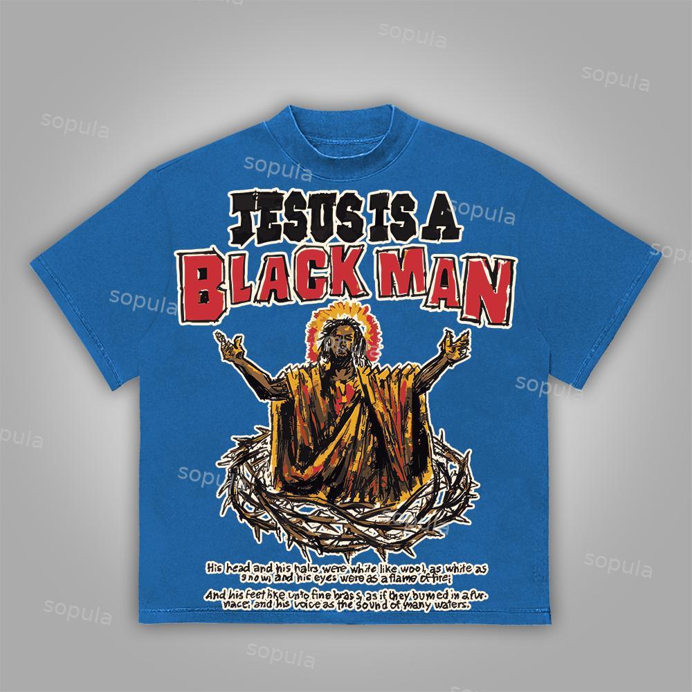 Sopula Jesus Is A Black Man Graffiti Graphics Cotton T-Shirt Product Image