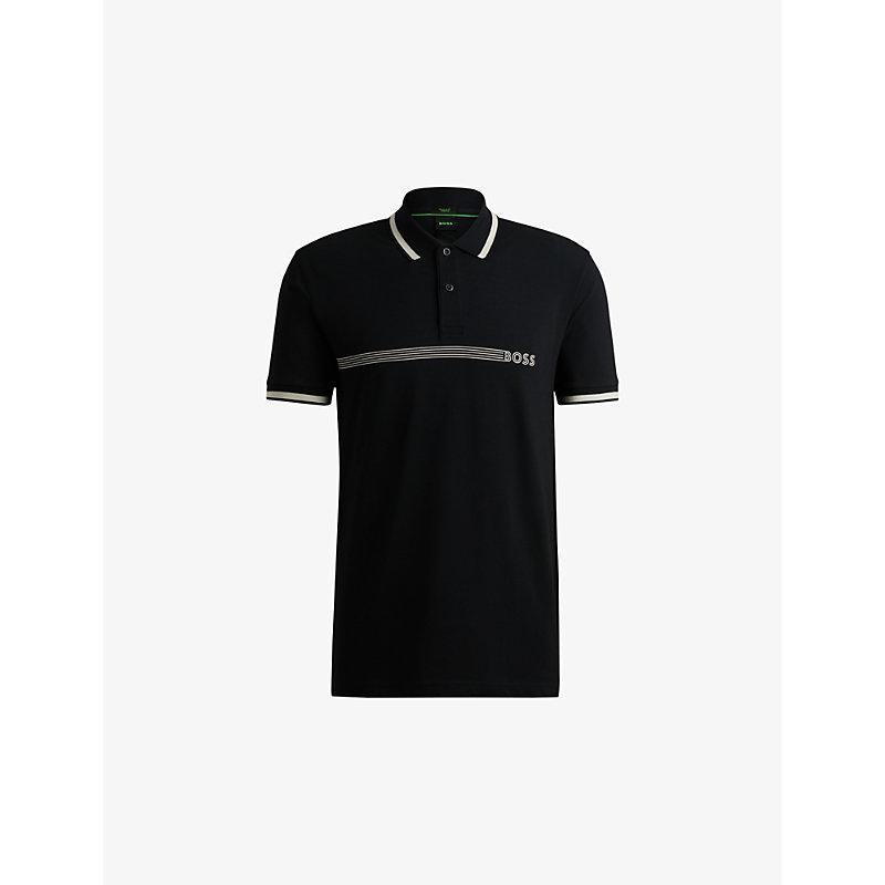 HUGO BOSS Cotton-blend Polo Shirt With Stripes And Logo In Black Product Image