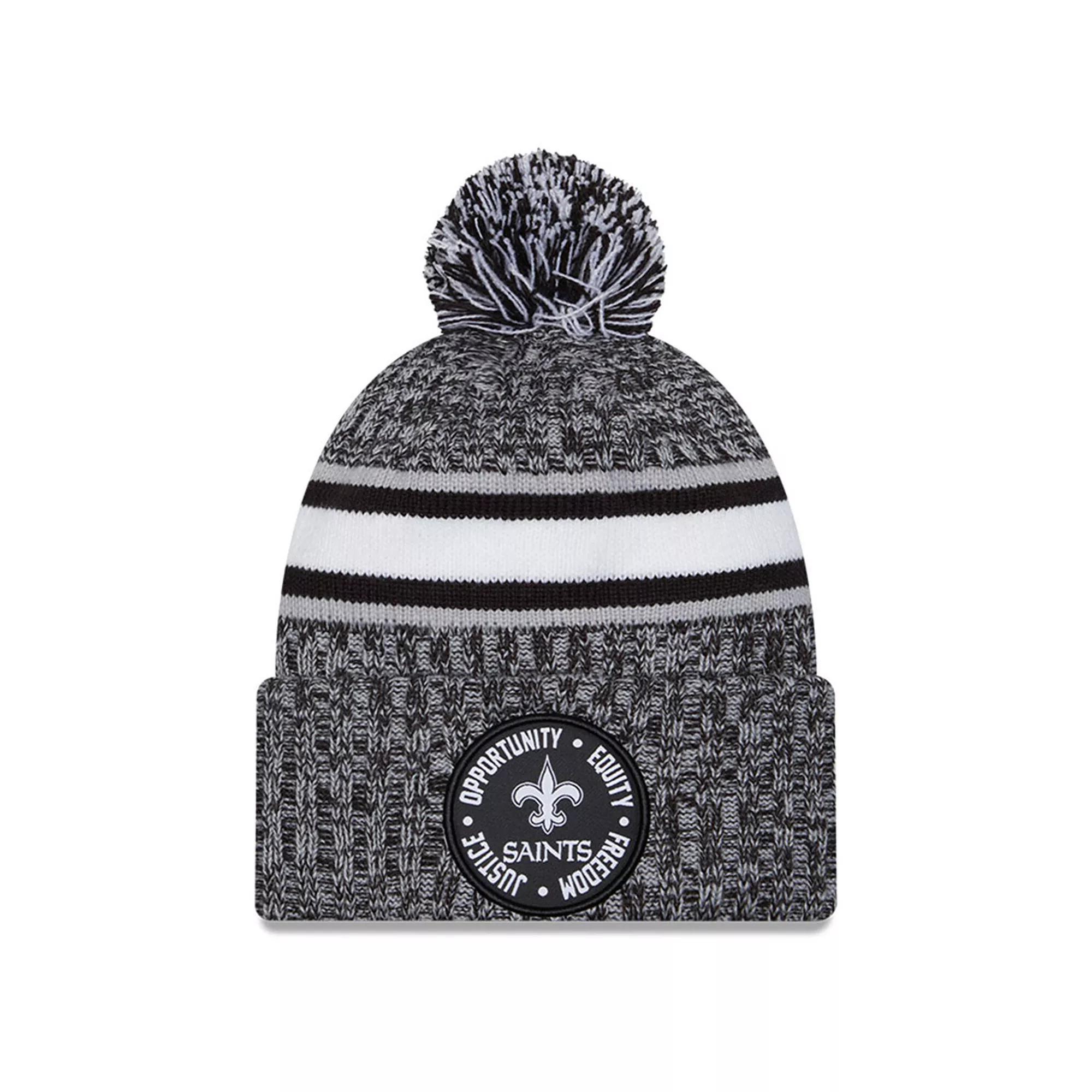 Men's New Era Heather Black New Orleans Saints 2023 Inspire Change Cuffed Knit Hat With Pom, Charco Product Image