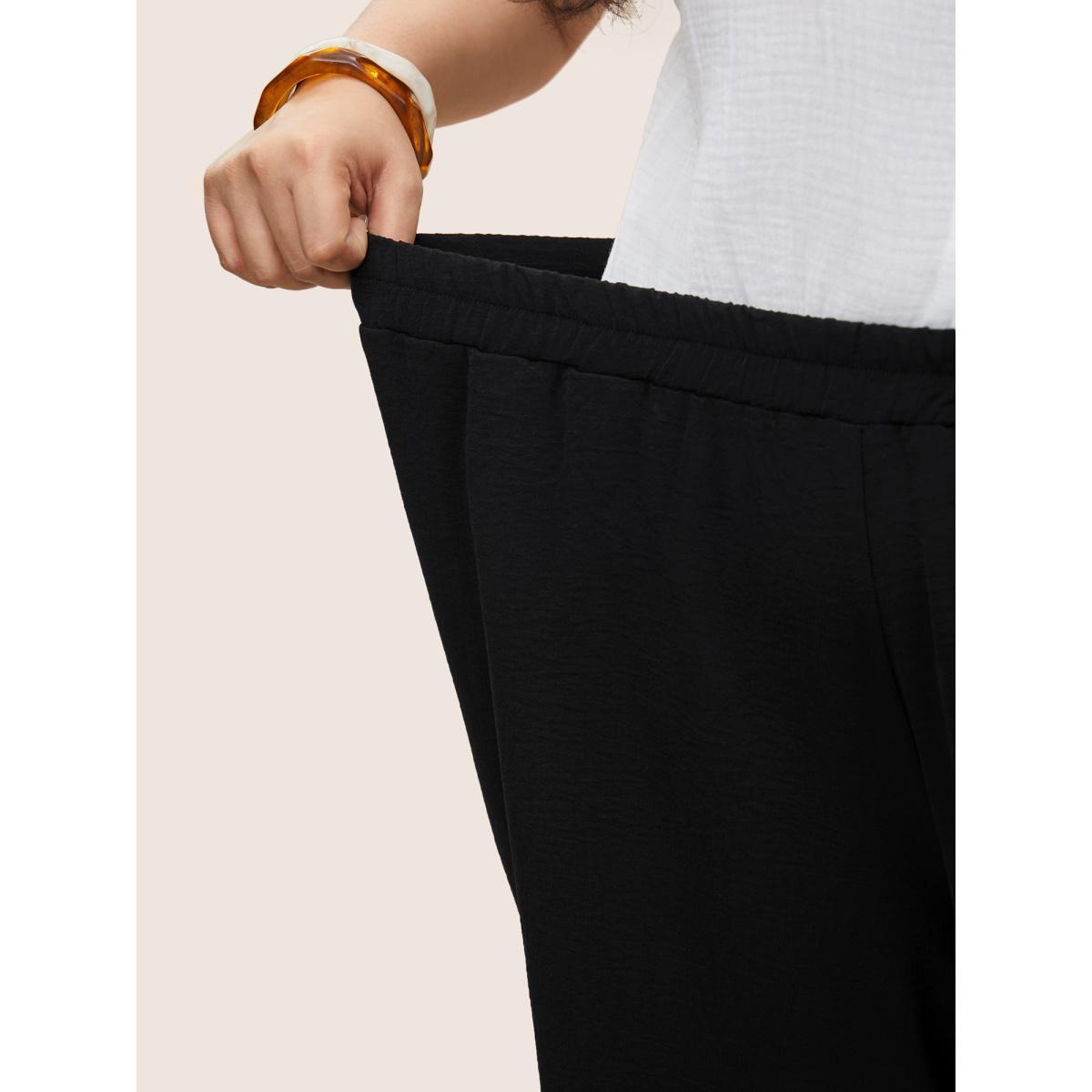 Plus Size Laser Cut Elastic Waist Wide Leg Pants Women Black Elegant Wide Leg High Rise Everyday Pants BloomChic 18-20/2X Product Image