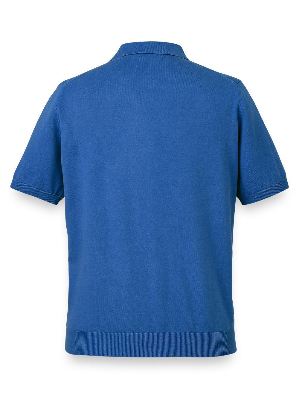 Cotton Three Button Camp Collar Sweater - Green Product Image