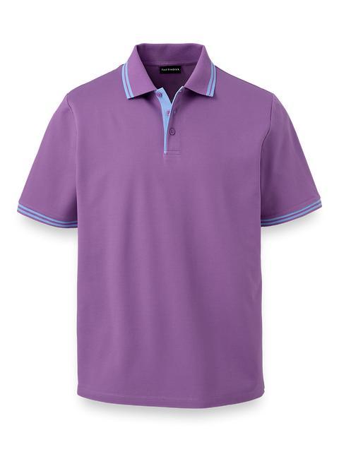 Mercerized Cotton Pique Three Button Polo - Green Product Image