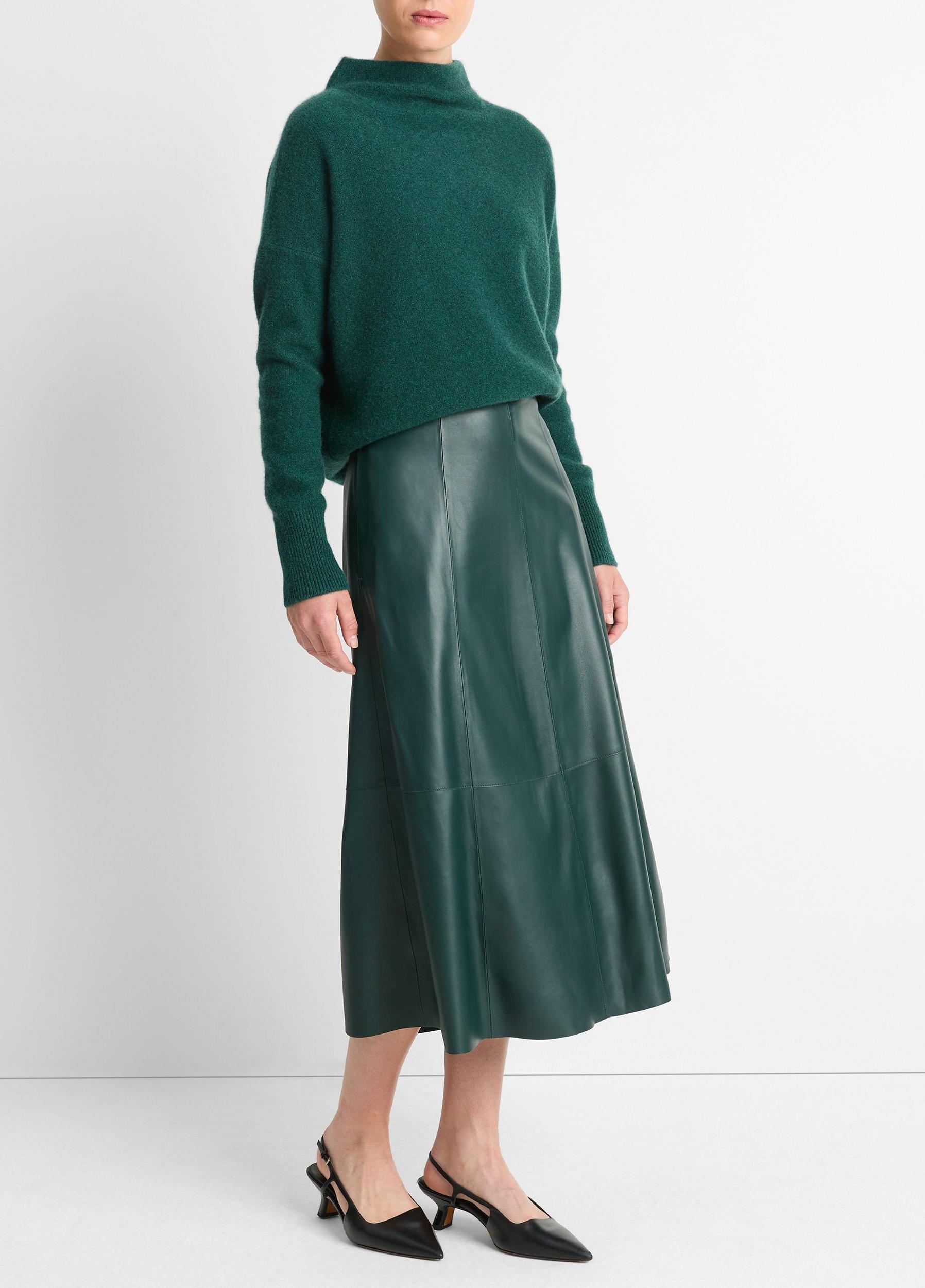 Womens Mid-Rise Flared Leather Skirt, Black, Size 6 Vince Product Image