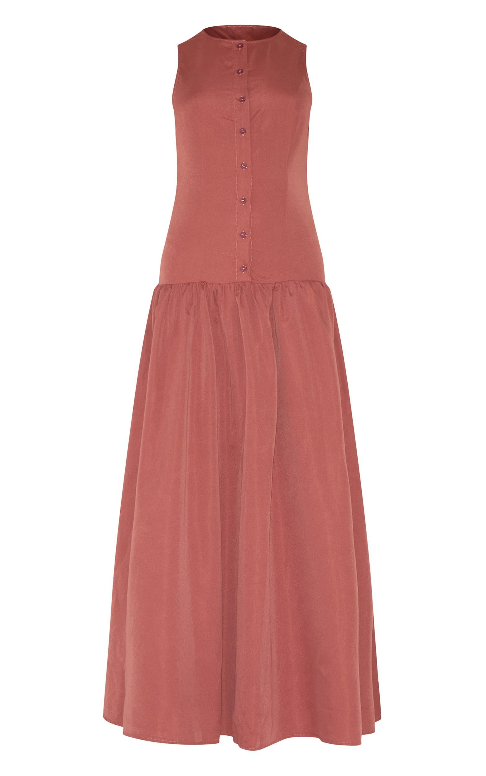 Rust Button Down Drop Waist Maxi Dress Product Image