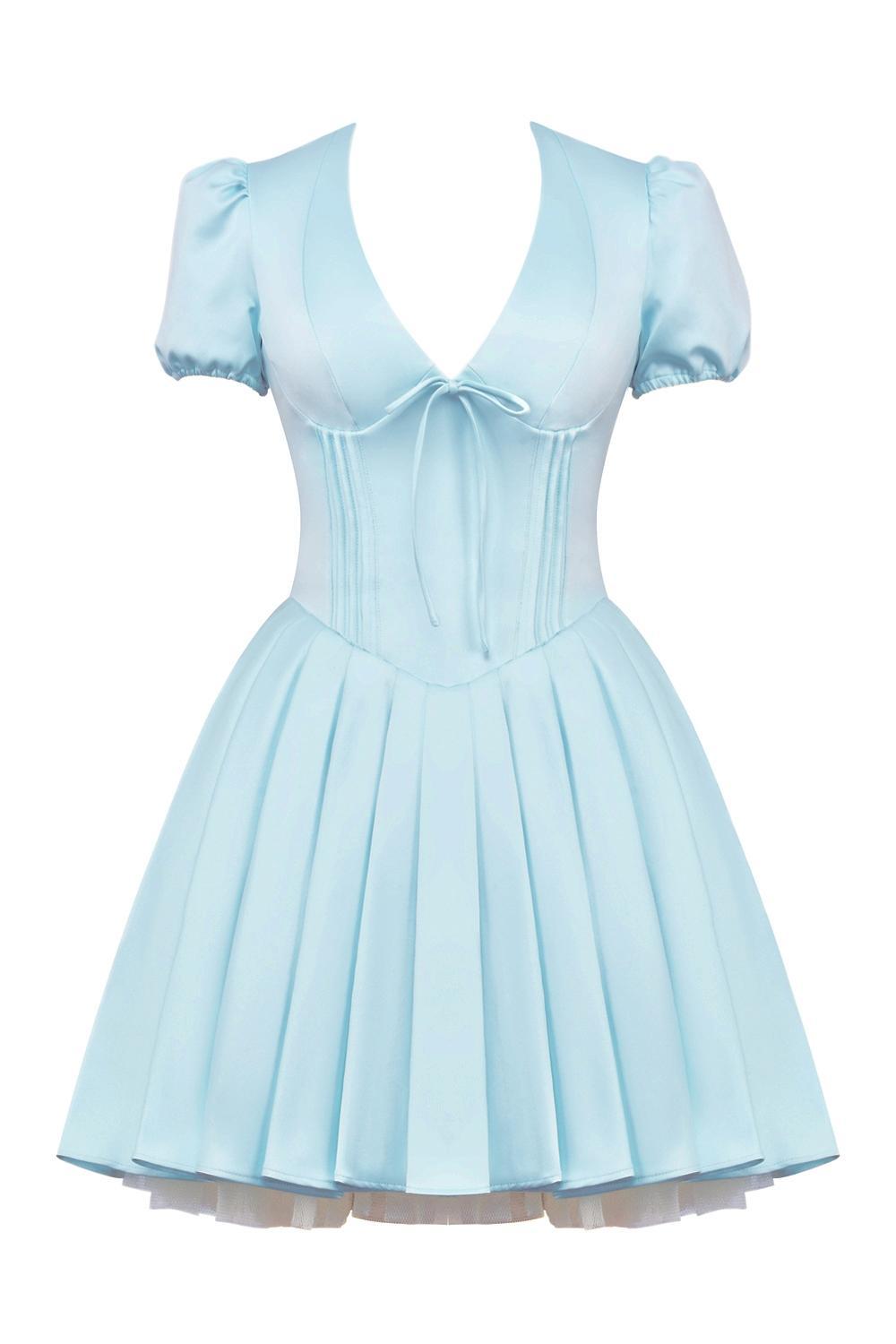 Imani  delicate blue satin pleated mini dress Product Image