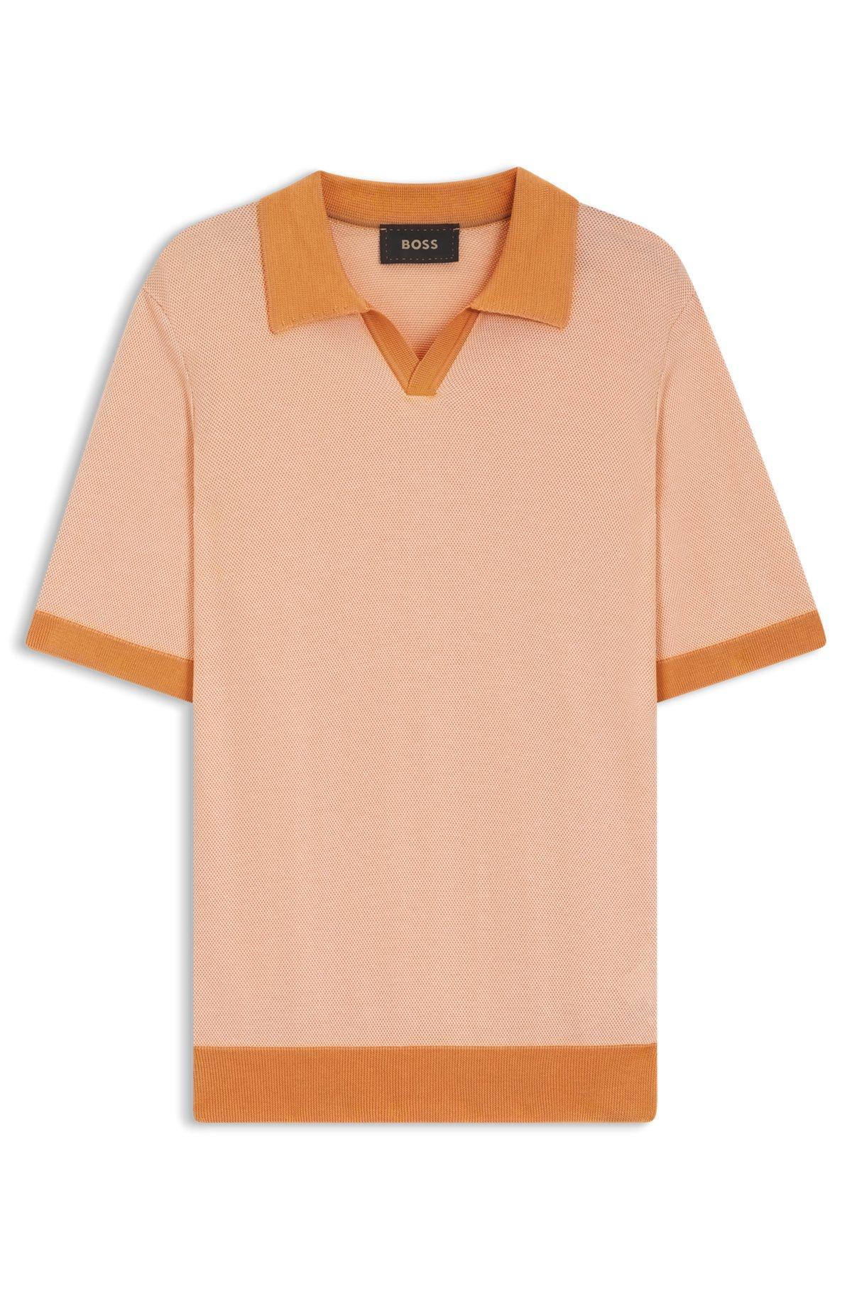 Silk-cotton sweater with Johnny collar in regular fit Product Image