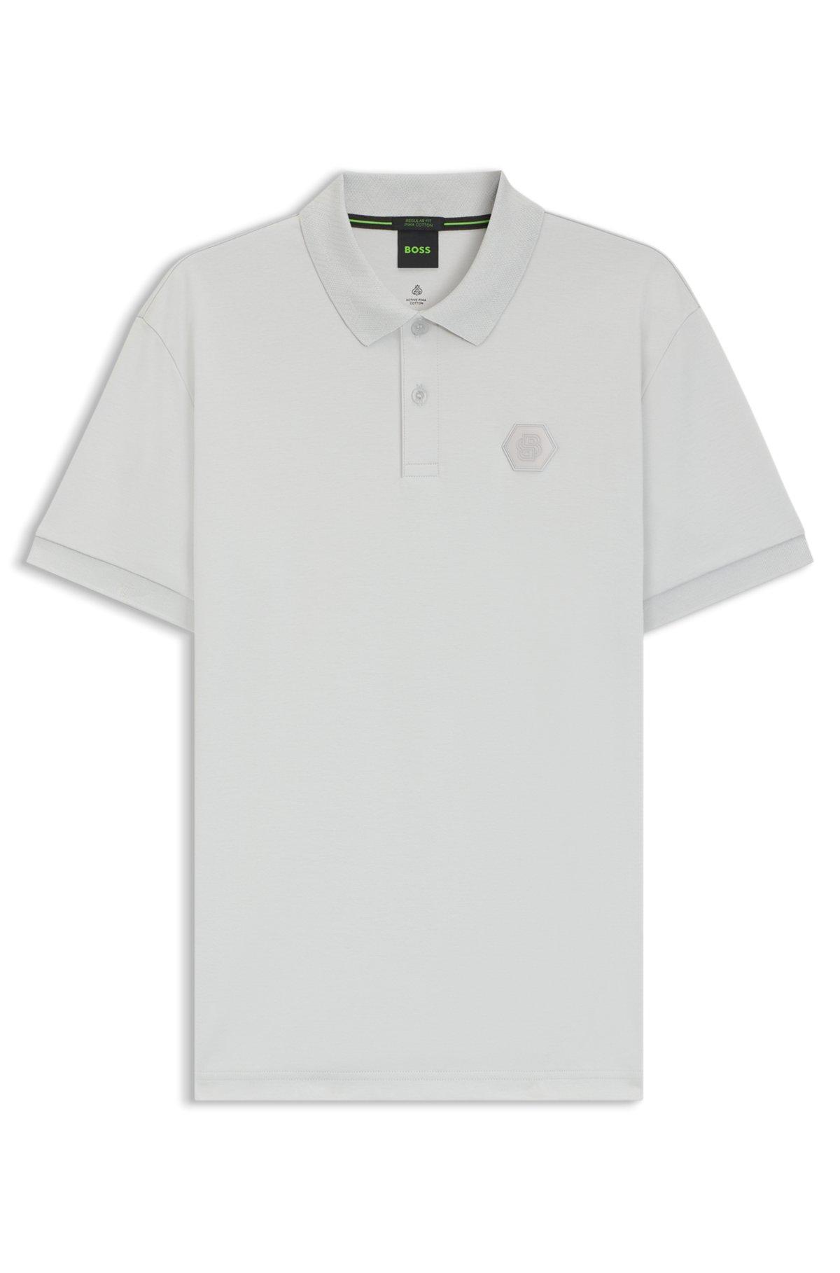 BOSS - Pima-cotton polo shirt with Double B monogram - Light Grey Product Image