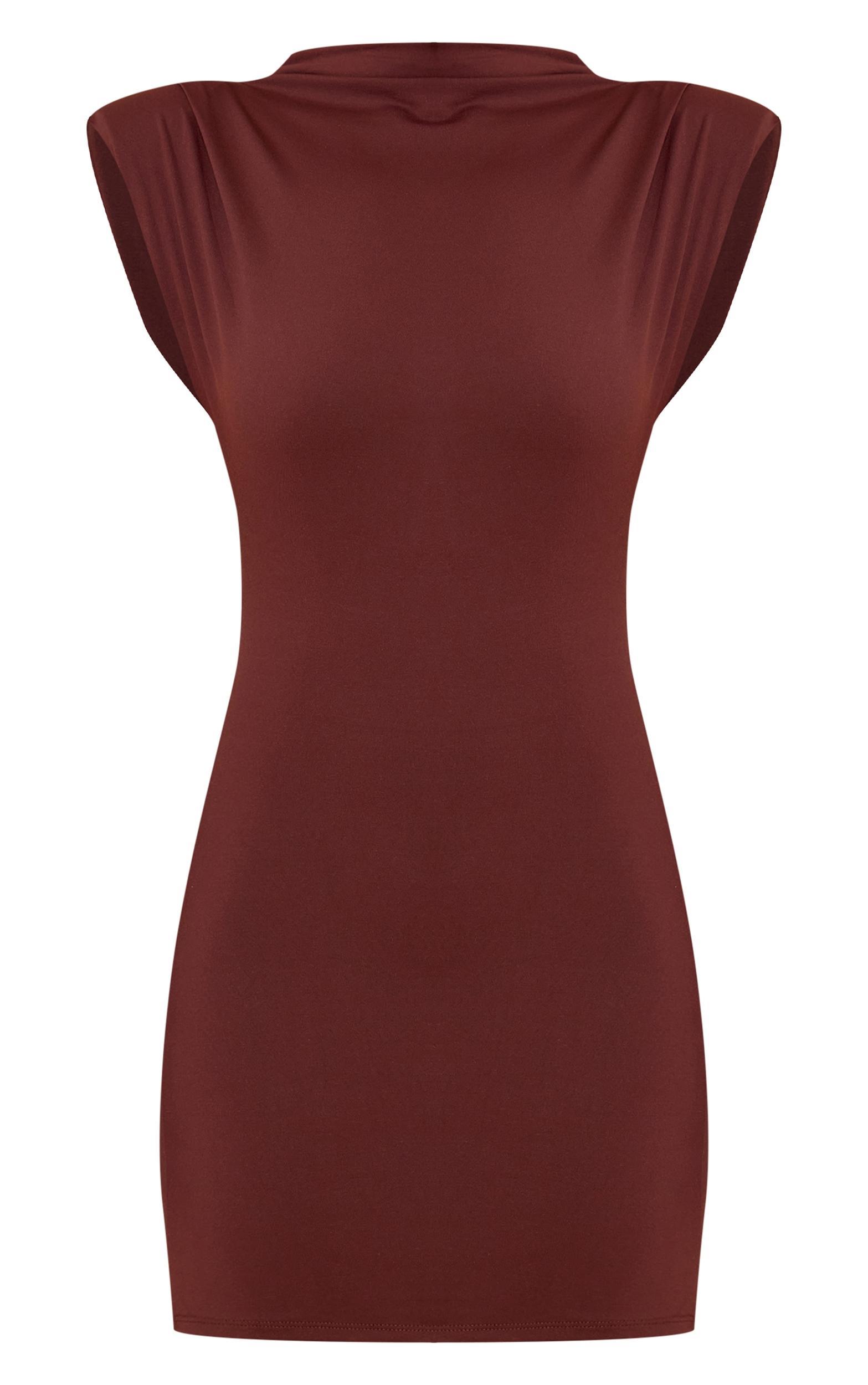 Chocolate Shoulder Pad Boat Neck Bodycon Dress Product Image