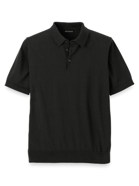 Supima Cotton Three Button Polo - Black Product Image