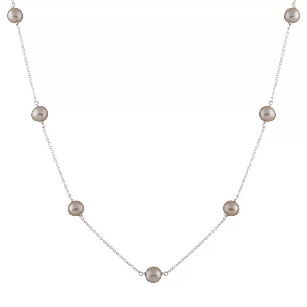 Sterling Silver Freshwater Cultured Pearl Station Necklace, Women's, Size: 18", Gray Product Image