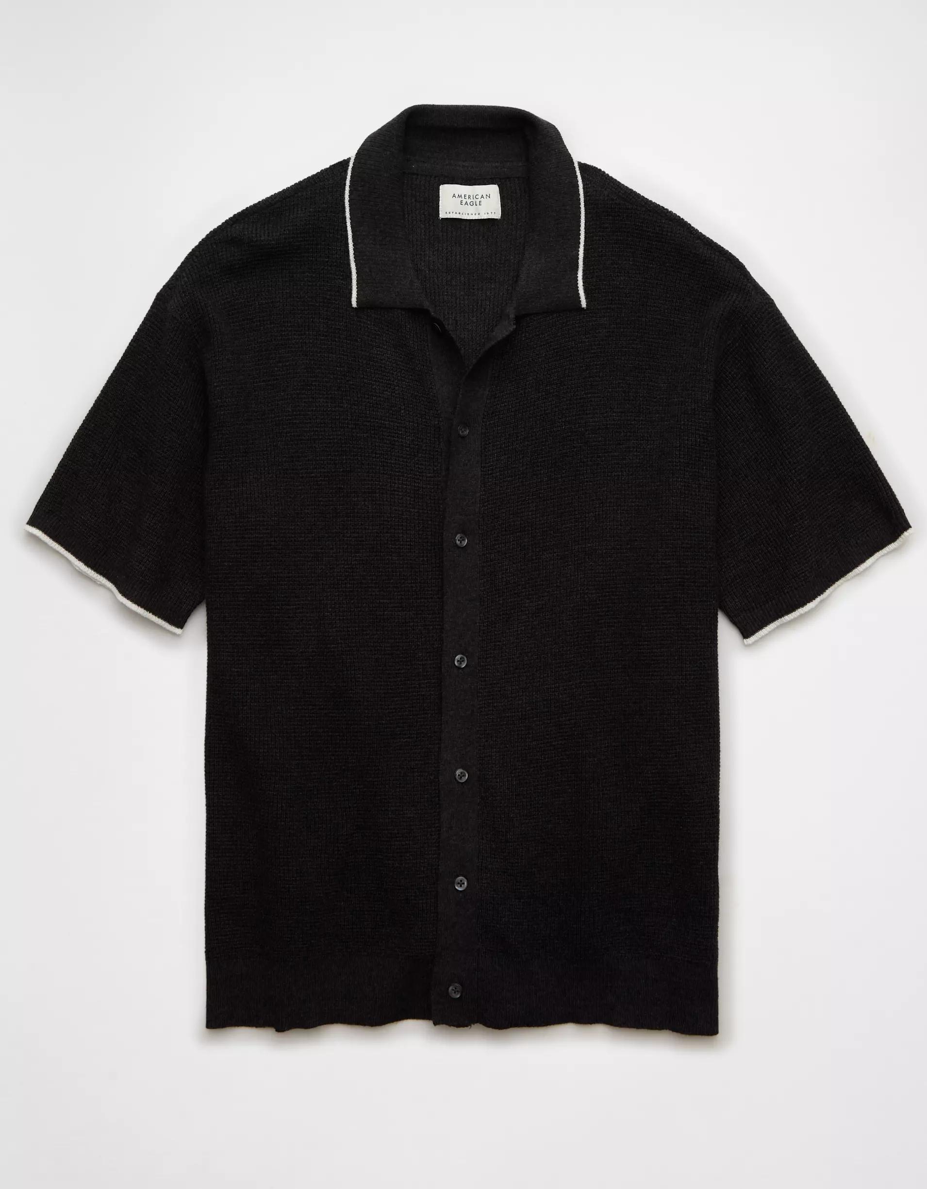 AE Weekend Waffle Button-Up Sweater Polo Shirt Product Image
