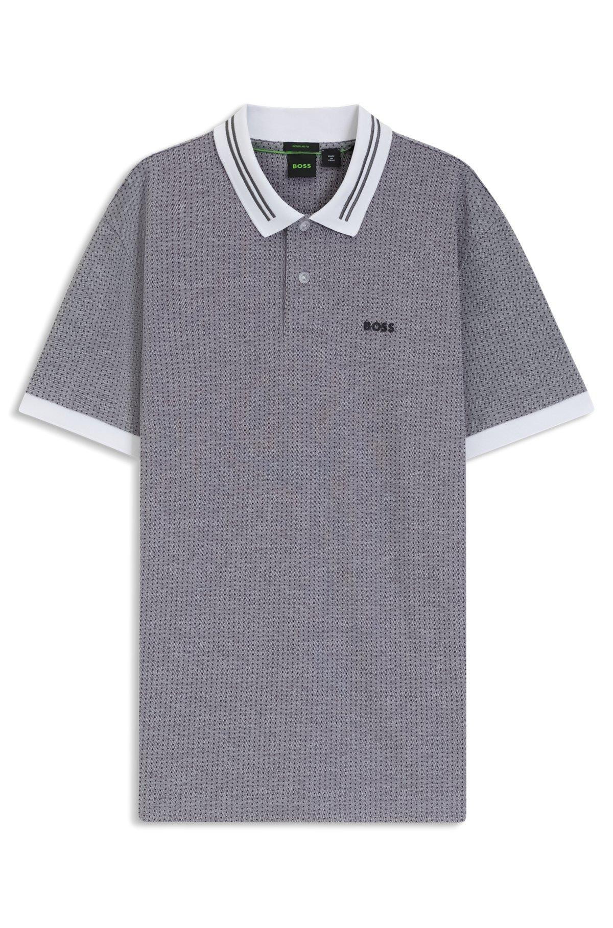 BOSS - Cotton-piqué polo shirt with dot print - White Product Image